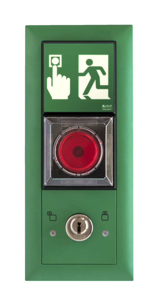 Terminal de porte de secours ePED®, Feller Edizio vert, avec éclairage de panneau d’information sans temporisation