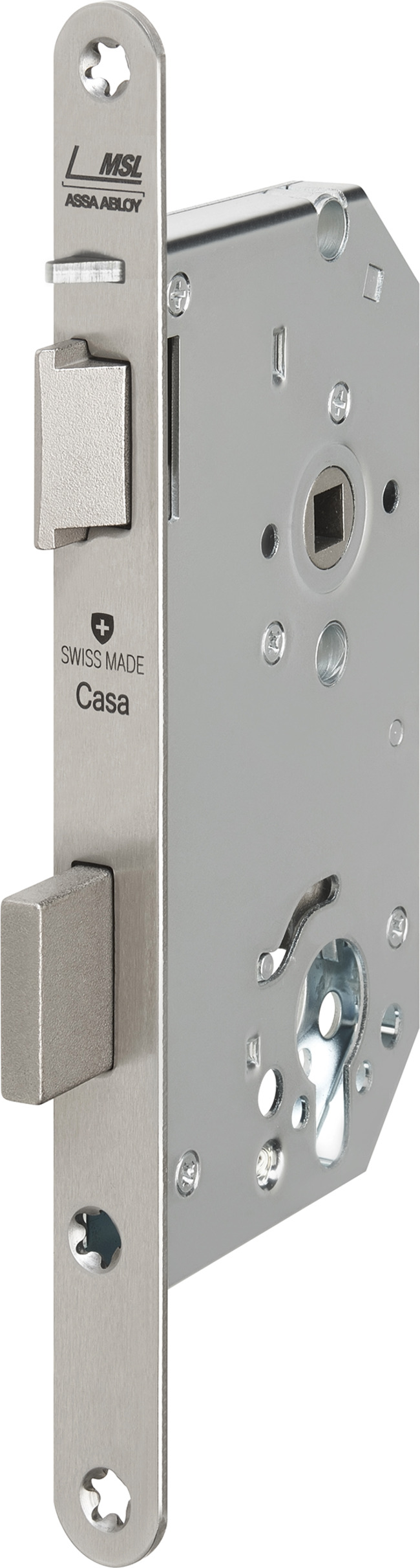 Security mortise lock with latch securing 1255-FS